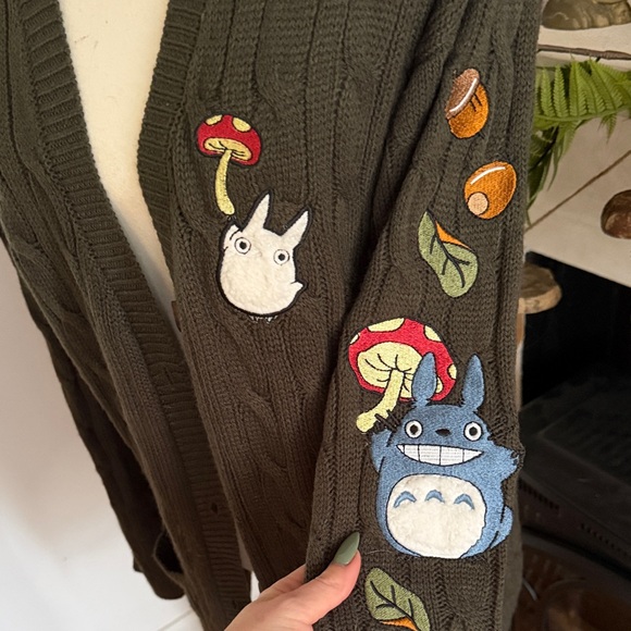Olive green Totoro hot topic Cardigan with Cute Patches - Picture 4 of 6